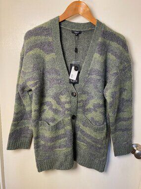 Rails Green Camo Fuzzy Knit Cardigan Button Front NWT Size Small